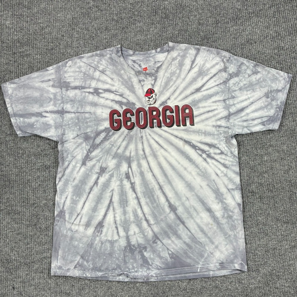 Georgia Bulldogs UGA Mens 2XL Gray Tie Dye T Shirt Hanes NCAA Football Dawgs